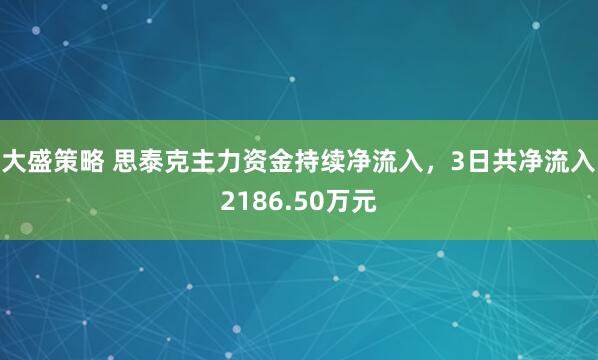 大盛策略 思泰克主力资金持续净流入，3日共净流入2186.50万元